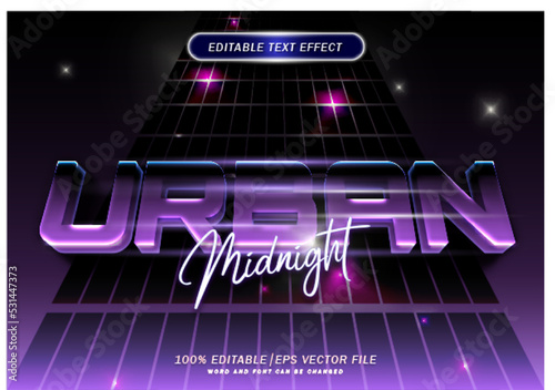 Canvas Print Midnight urban 3d text style effect. neon style editable effect