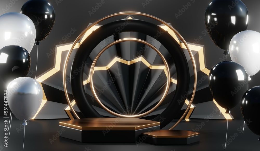 3D rendering of blank product background for cream cosmetics Modern black podium background 3D rendering of blank product background for cream cosmetics Modern black podium background