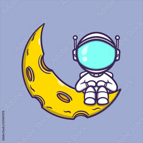 Cute astronaut with moon vector icon illustration