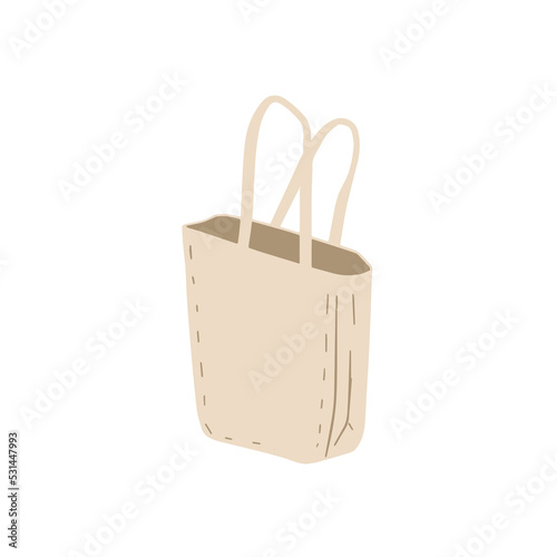 Canvas Tote bag. Cloth eco shopper. Flat cartoon illustration. Reusable Bag for Groceries