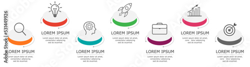 Business infographic Vector with 7 steps. Used for presentation,information,education,connection,marketing, project,strategy,technology,learn,brainstorm,creative,growth,abstract,stairs,idea,text,work.
