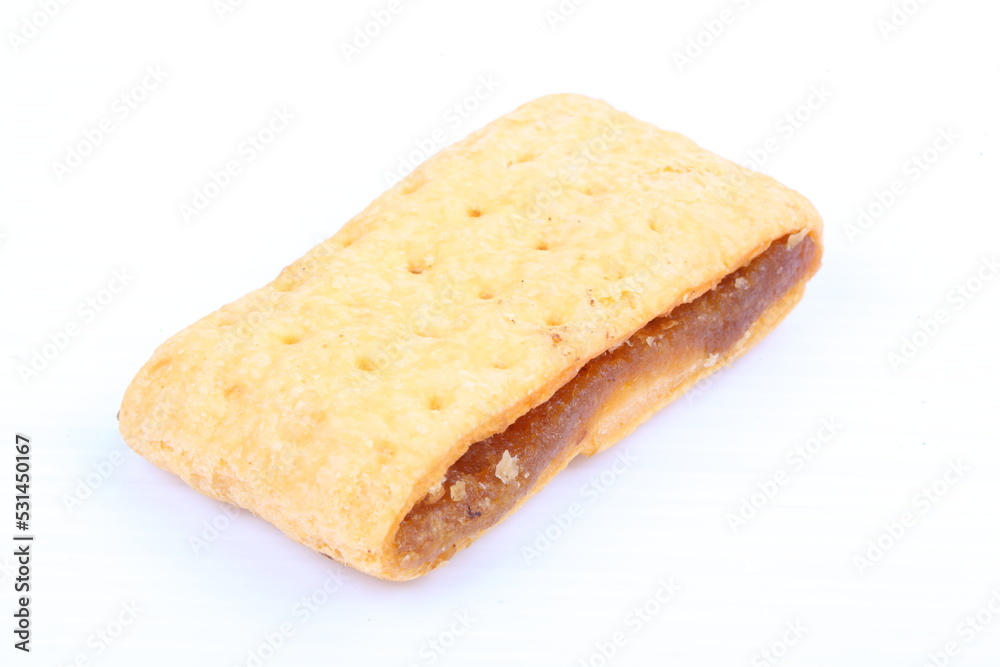 Butter cracker with pineapple jam isolated on the white background