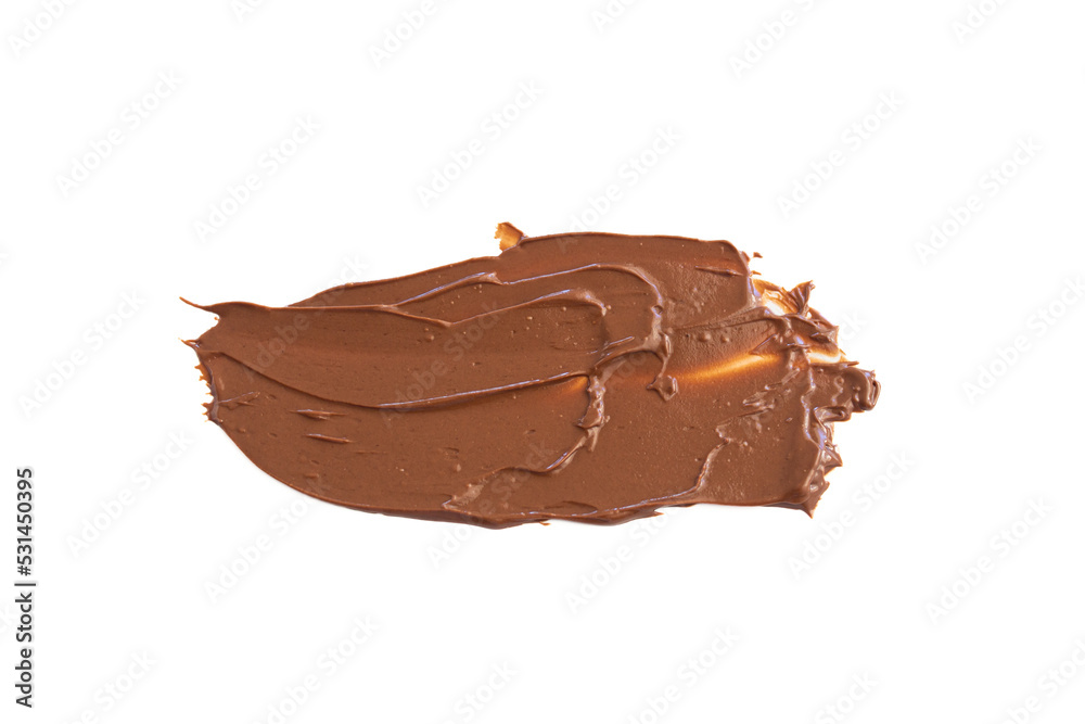 Chocolate cream spread on white background. Top view, isolated. Chocolate cream spread on white background. Top view, isolated.