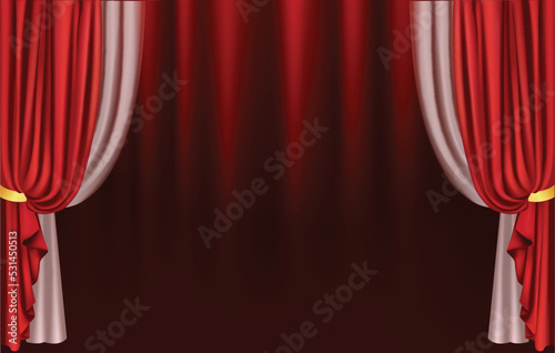 Luxury curtains red color,  Square theater background.