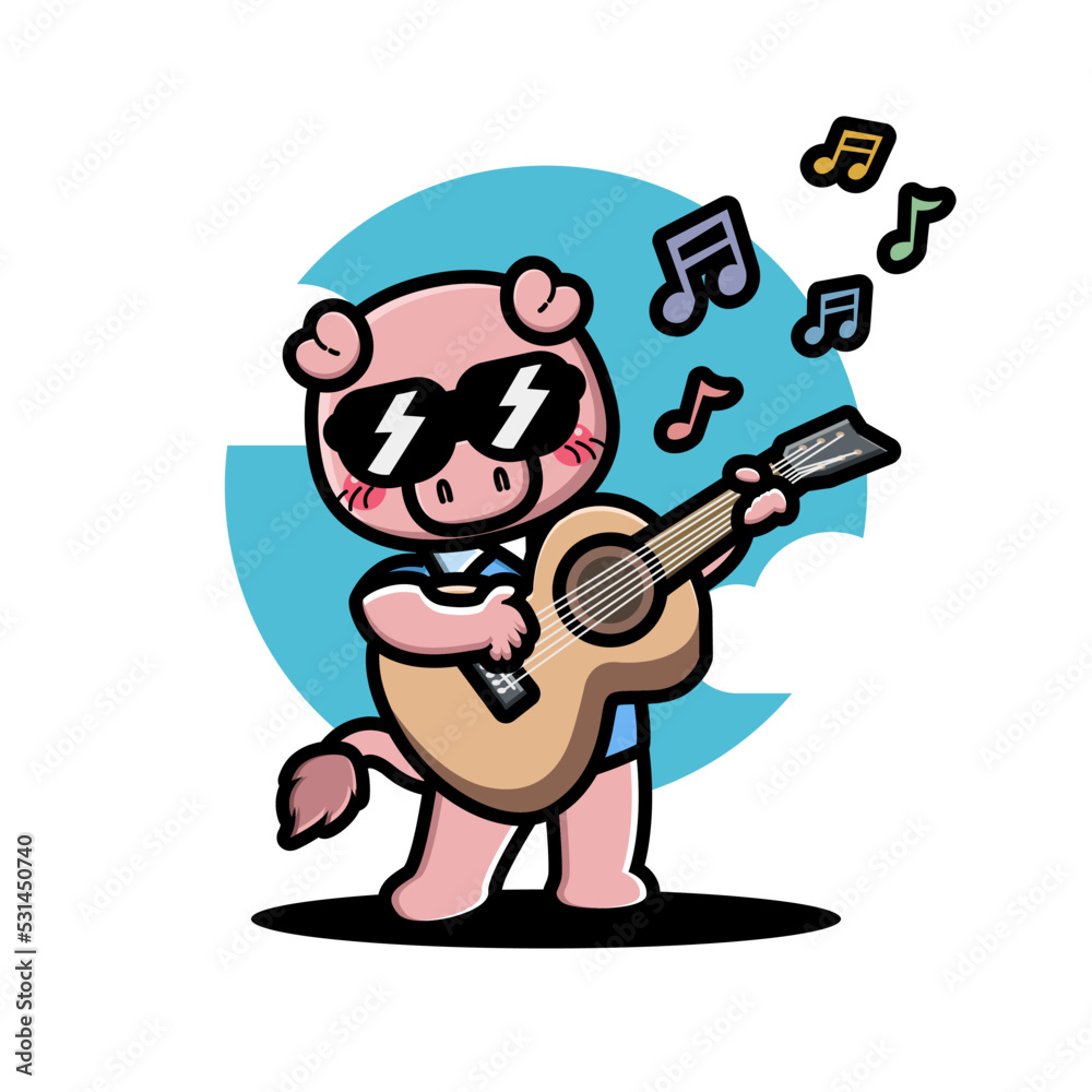Cute pig playing guitar
