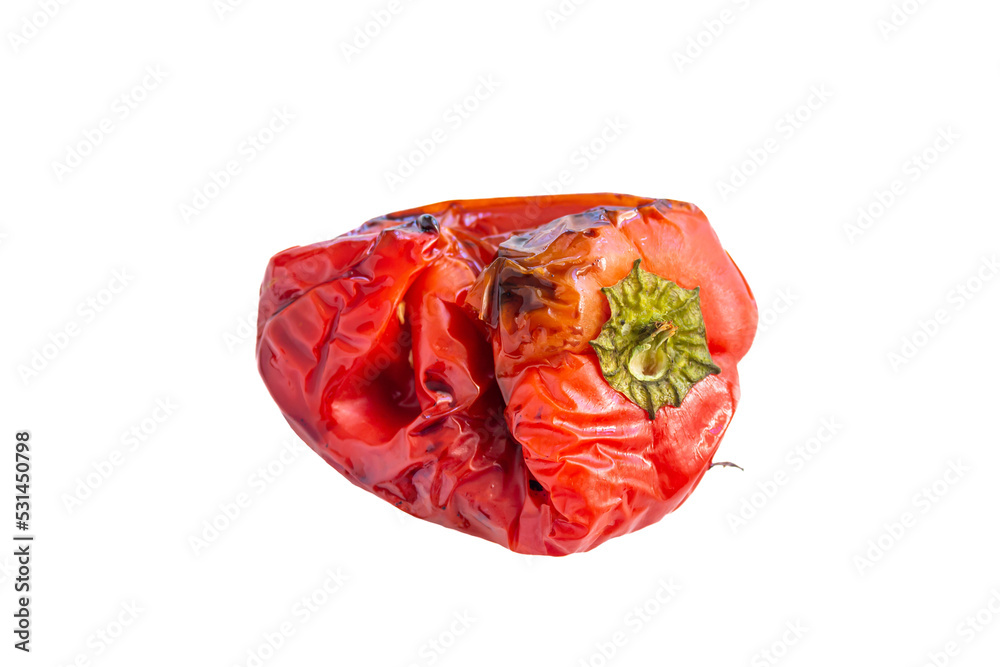 Grilled red capia pepper isolated on white background. Top view. Grilled red capia pepper isolated on white background. Top view.