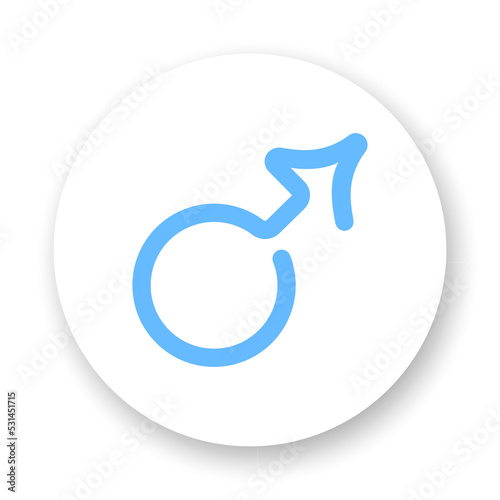 Male round flat icon. Blue gender line symbol on white background. Best for print, logo, mobile apps and web design.