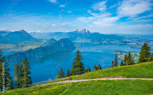 Hiking pass at Rigi mount above Lake Lucerne. Switzerland.