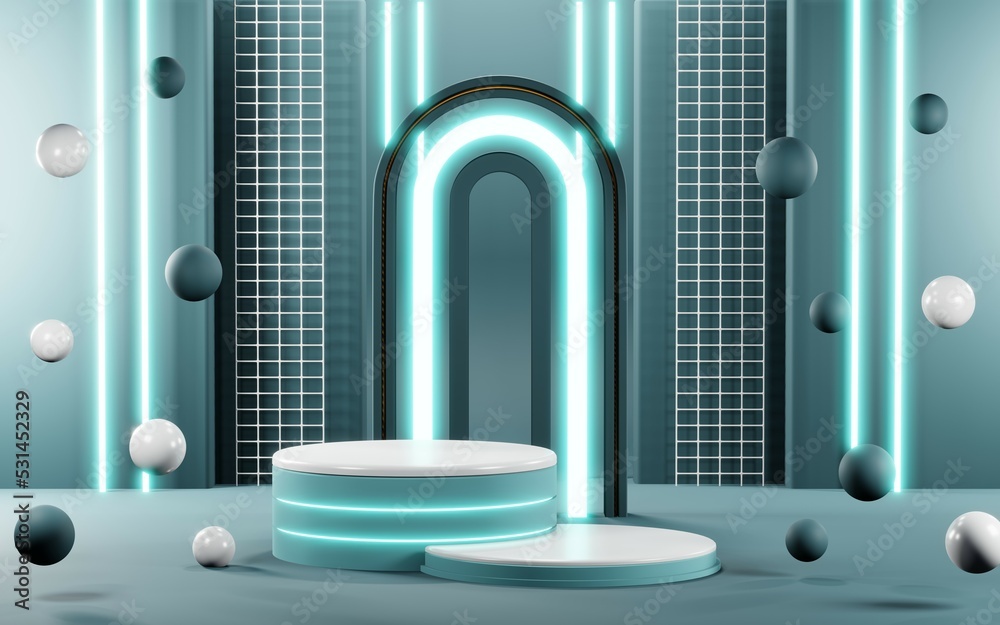 3D render of Podium background in blue tones for displaying cream products. cosmetics 3D render of Podium background in blue tones for displaying cream products. cosmetics