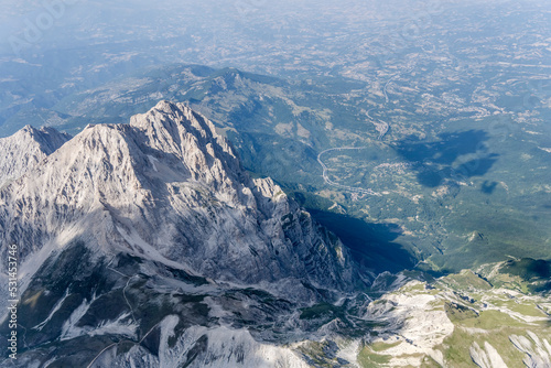 Gran Sasso Corno Grande steep crags aerial, Italy