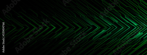 Abstract green circuit power cyber arrow direction geometric black shadow technology design futuristic background vector