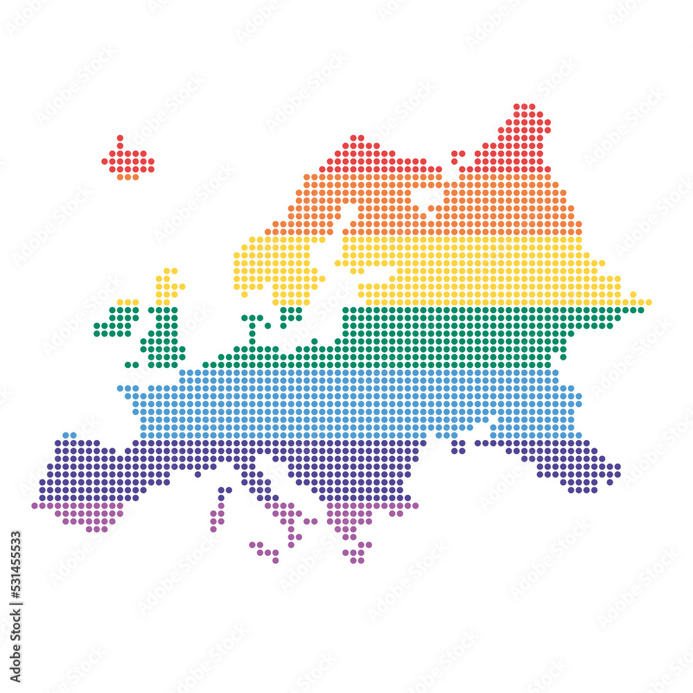Europe in rainbow colored dots - lgbtq community