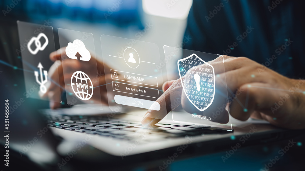 IT specialist work on computer with data protection of cyber security  Privacy business internet technology concept. Stock-Foto | Adobe Stock