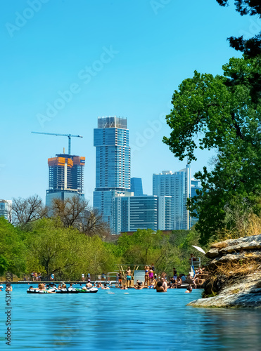 Barton Springs natural cold spring swimming pool in downtown in Austin Texas photo