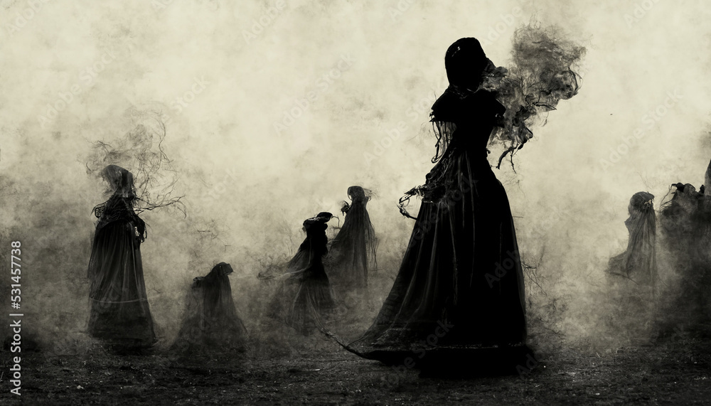 Scary ghost woman. Digital art