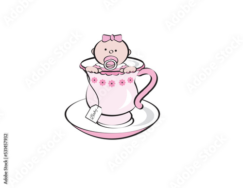 Baby in Pink Teacup for Shower.