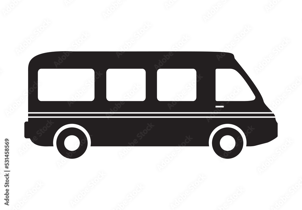 Minibus icon vector, black design on white background