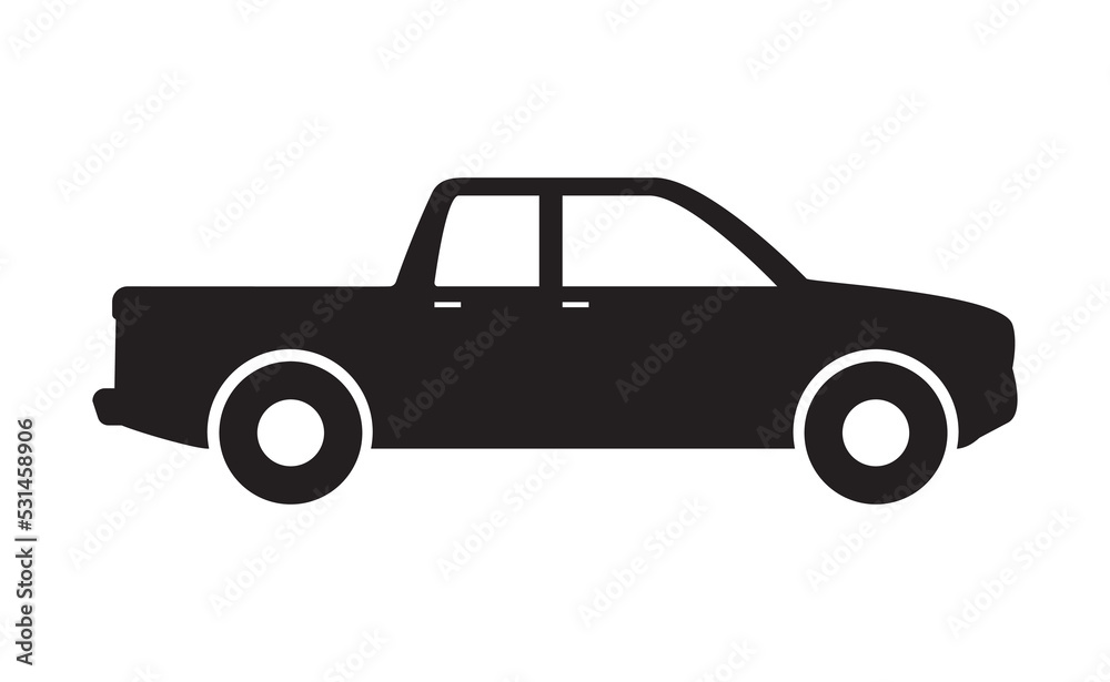 Pickup icon vector, pickup truck sign, black  on white background