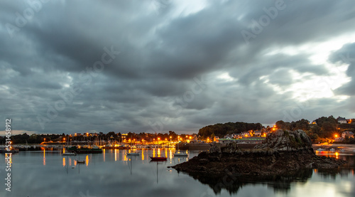 Long time exposure with a view from Paimpol to Marina of Lézardrieux, Normandia, France