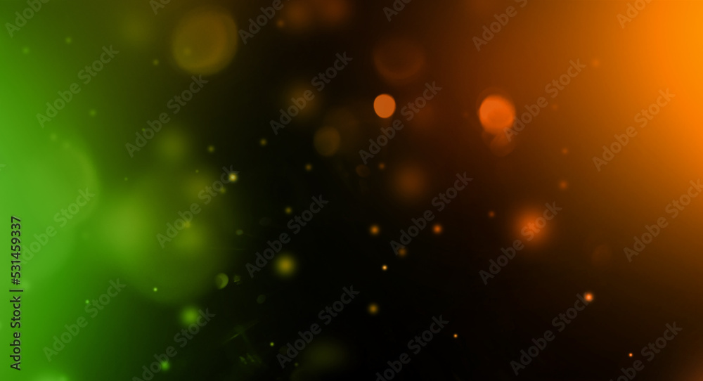 Green and yellow Lens flare particles. Abstract background