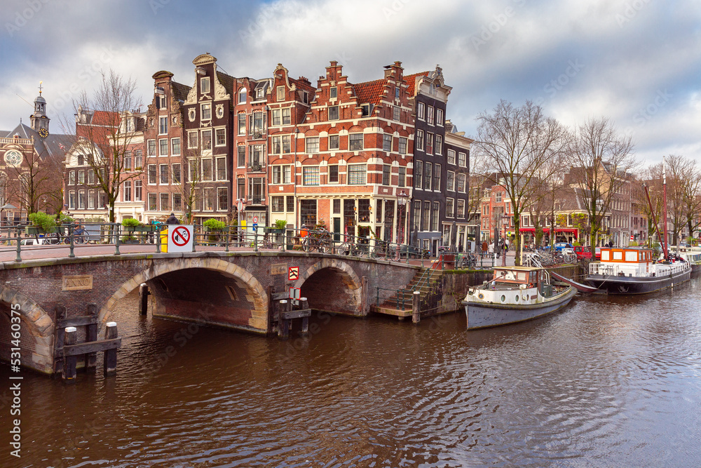 Beautiful old houses along the canal in Amsterdam.