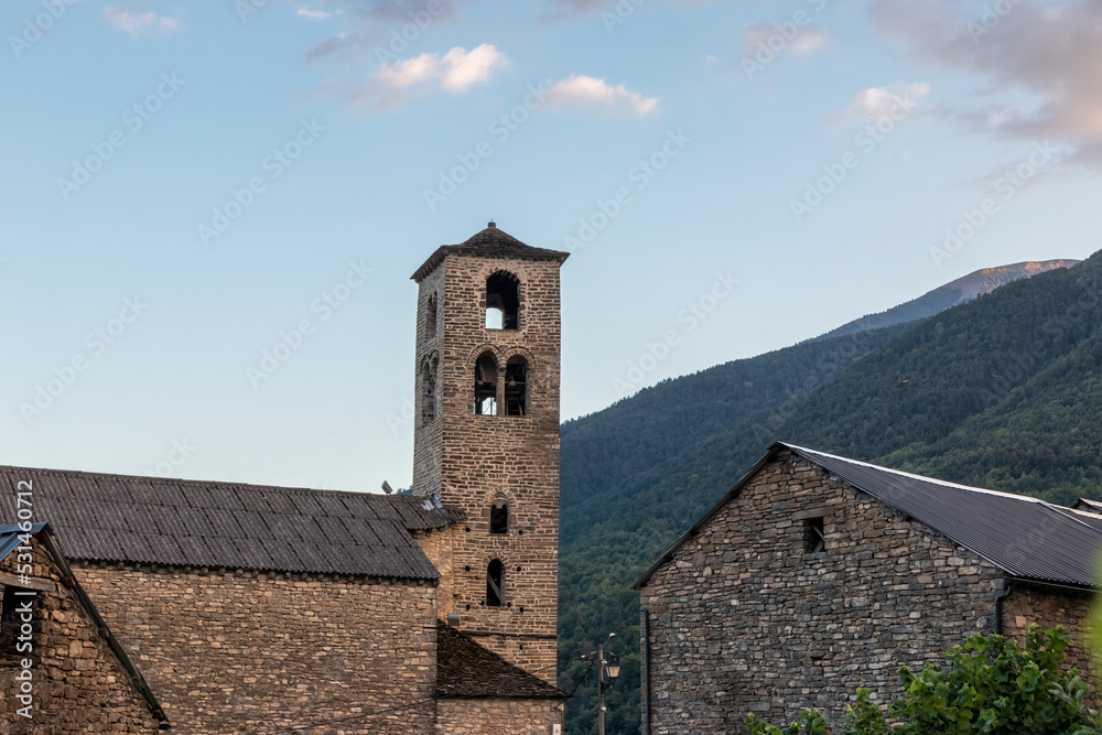 Romanesque church in the Pyrenees in the town of Oto in Aragon