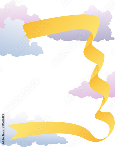 Clouds and sky background design with golden ribbon