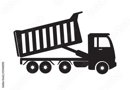 Dump truck tipper icon, open dumper, black on white background