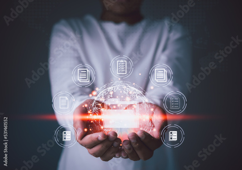 Virtual screen icons Global Online document file data software for efficient archiving and managing files, Online Document Management System (DMS). company's corporate business technology process 