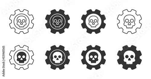 Set of gears with skulls inside. Vector illustration.