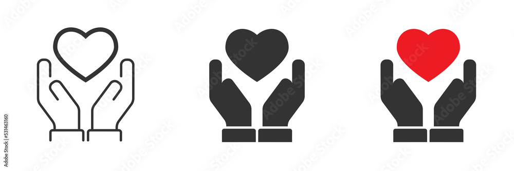 Heart health care symbol. Hands holding heart. Vector illustration.