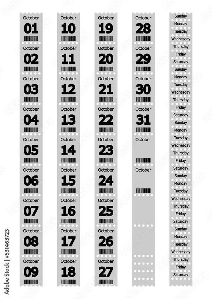 毎年使えるチケット風日付シート　10月