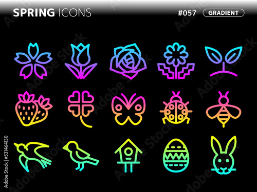 春に関連するグラデーションスタイルのアイコンセット_057