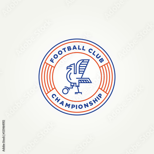 minimalist soccer football club emblem badge line art icon logo template vector illustration design. simple modern eagle hawk mascot for a football team logo