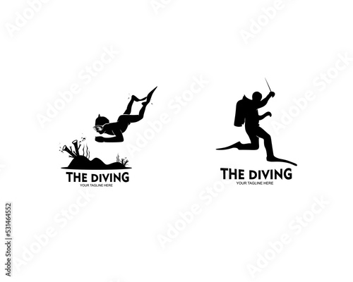Set of diver silhouettes vector design collection
