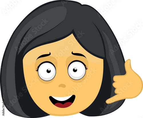 Vector emoji illustration of a yellow cartoon woman making the classic call me hand gesture or shake