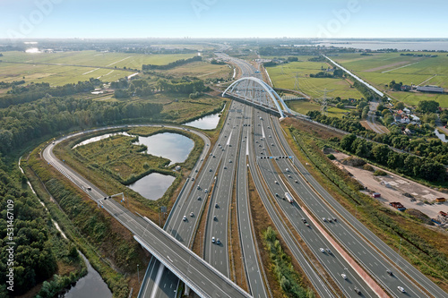 Aerial from junction Muiderberg with the A1 in the Netherlands