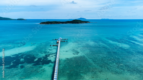 aerial view of the harbor. the long pier in the beautiful sea.