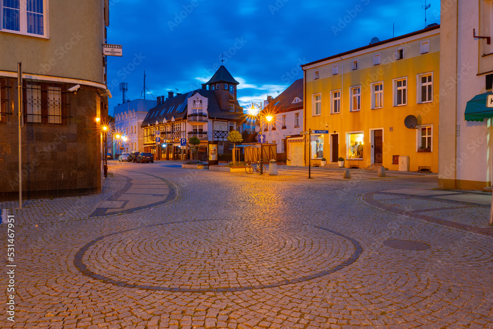 evening streets in the historical part of the city ustka, poland