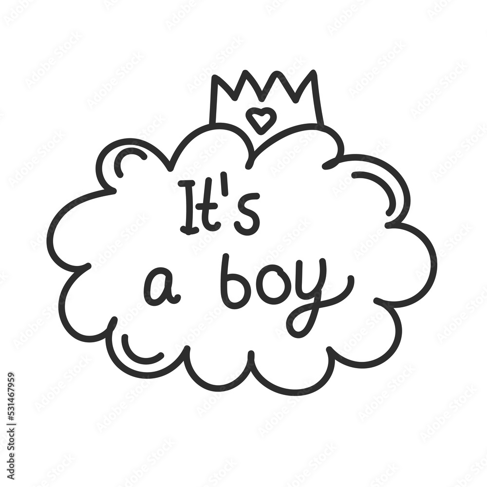 Baby shower cloud with crown for boys. It's a boy card. Vector illustration. Baby shower cloud with crown for boys. It's a boy card. Vector illustration.