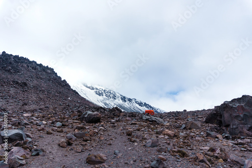 Panoramic view of the shelter on the north face of Pico de Orizaba, Mexico