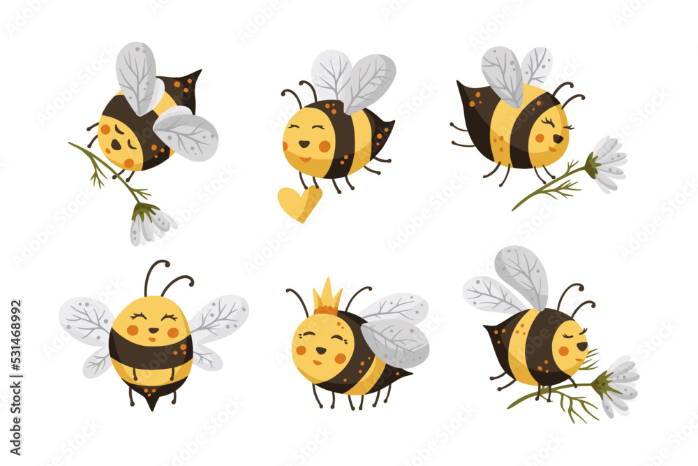 Bee cartoon set honey vector set, background adorable icon design happy baby funny art. Bee cartoon set honey vector set, background adorable icon design happy baby funny art.