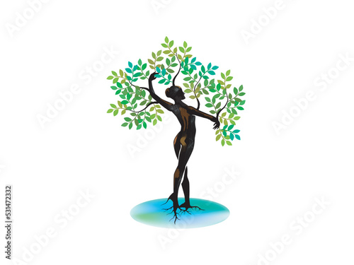 Abstract Human tree logo. Unique dryad Tree Vector illustration, hand drawn abstract tree with woman shape. 

