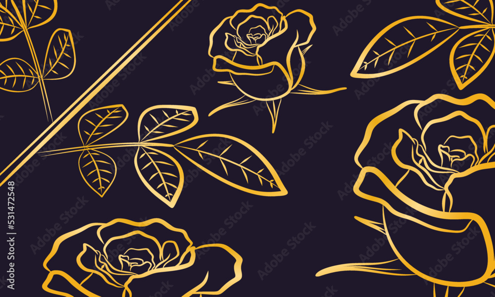 Luxury rose gold art deco wallpaper. Rose flowers background. Nature background vector. Floral