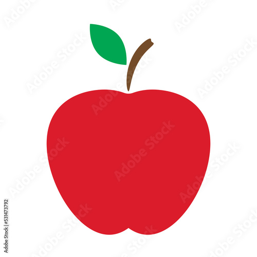 Red apple with leaf isolated on white background. Flat design vector illustration.