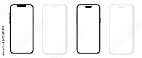 Photo smartphone mockup with blank white screen in realistic, clay style