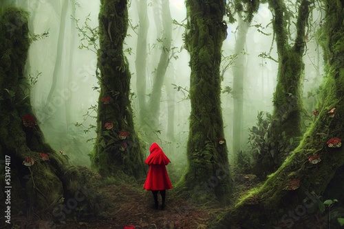 Foto Little red riding hood in the forest