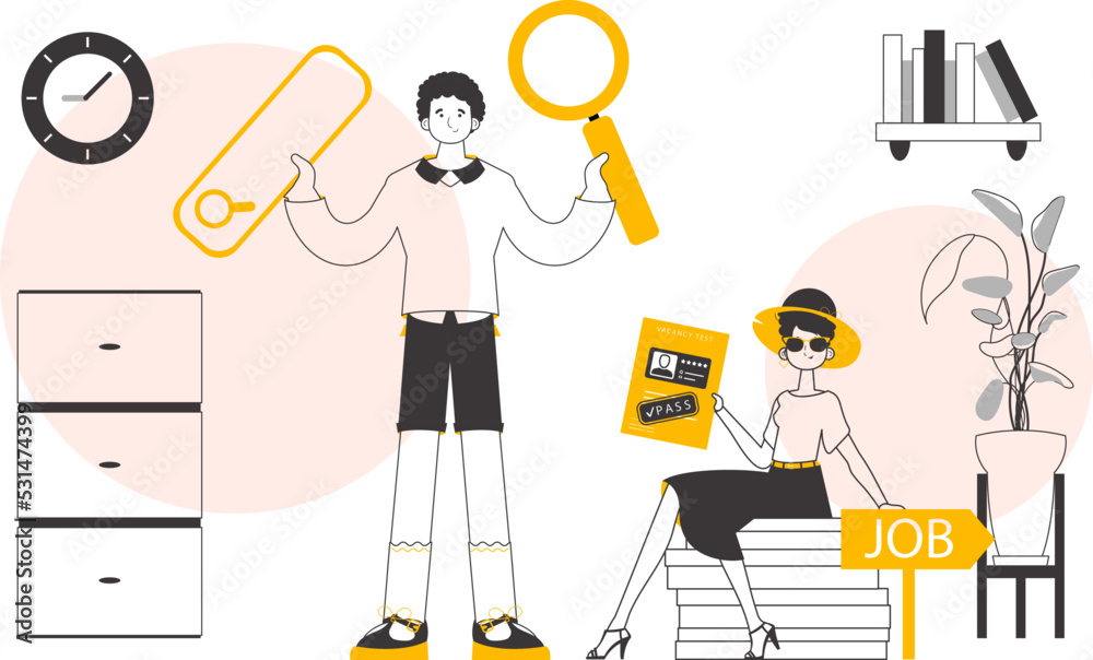 The concept of finding employees. Lineart minimalistic style. Vector illustration.