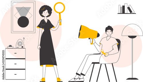 The concept of finding employees for work. Linear trendy style. Vector illustration.