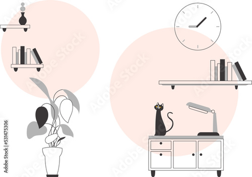 Interior in Lineart trendy style. background for presentations  posters and applications. Vector illustration.